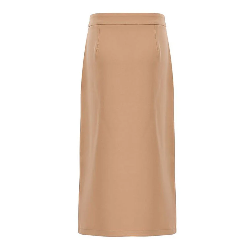 Asymmetrical Split Front Button Down High Waist Wrap Midi Skirt - Khaki - Image 4