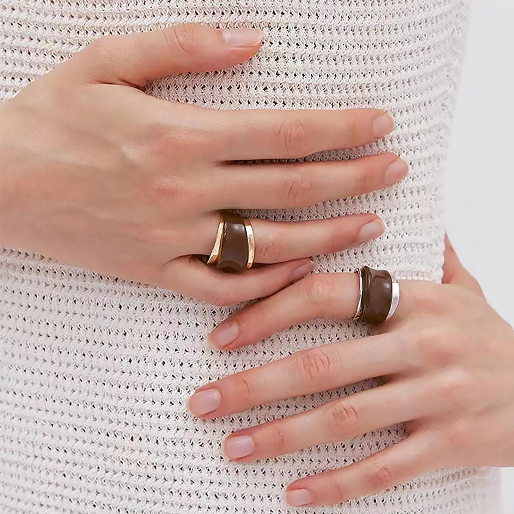 Asymmetrical Two Tone Layered Enameled Wide Chunky Band Cuff Ring - Image 4