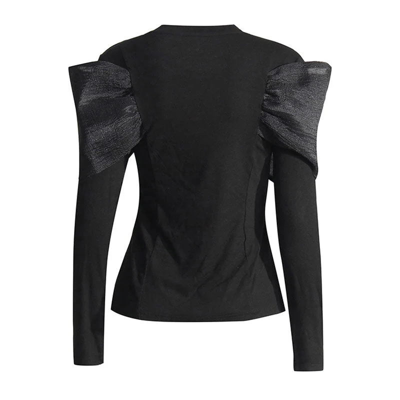 Avant Garde Crew Neck Long Sleeve Twist Front Bow Trim Slim Fit Top - Image 2
