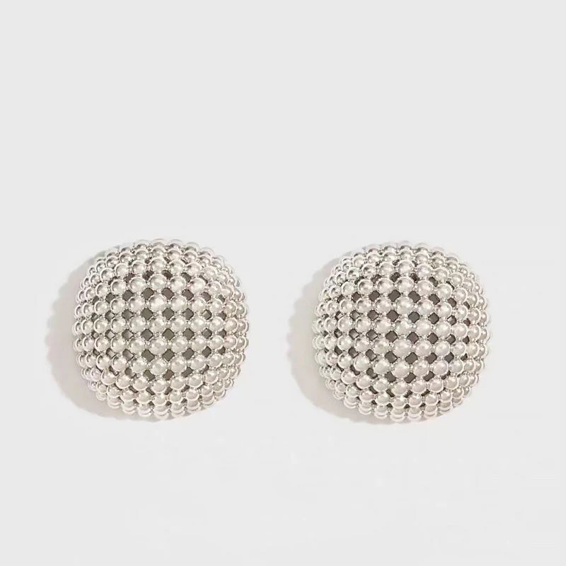 Back To 19C Metallic Round Cut Mesh Mini Ball Half Hoop Stud Earrings - Image 2