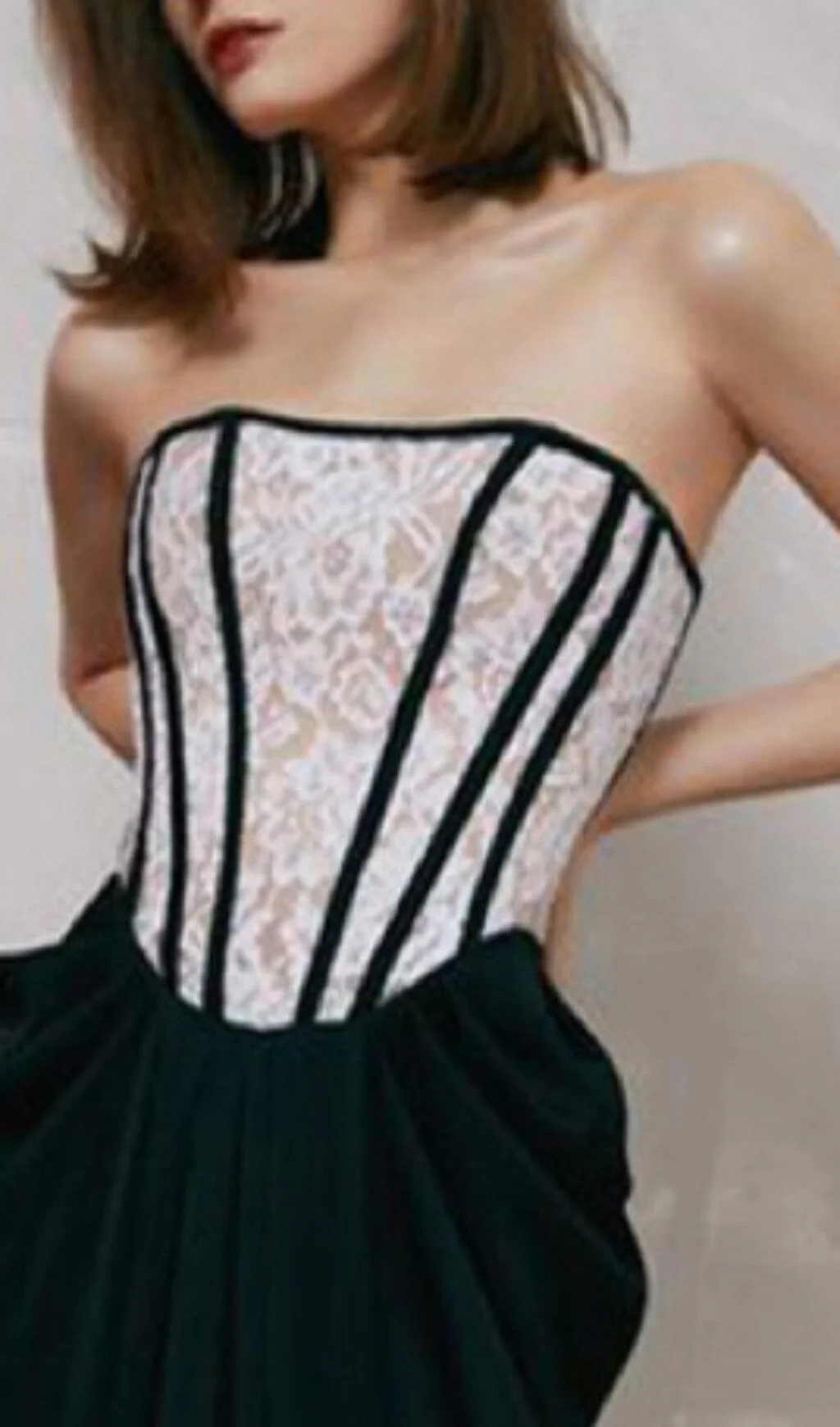  Bandeau Lace Stitched Dress in Black - Image 2