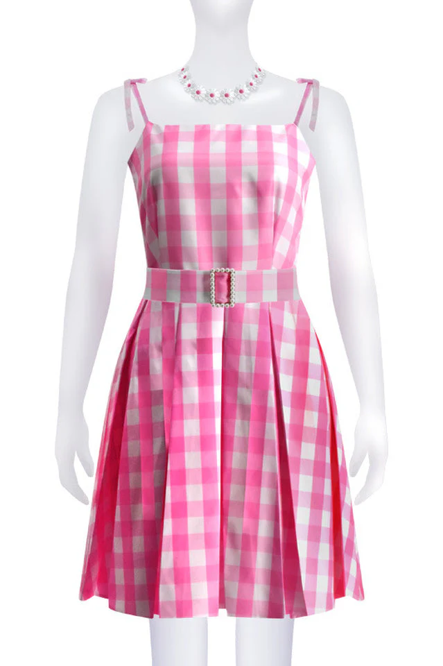 Barbie Movie Margot Pink Plaid Check Dress - Image 14