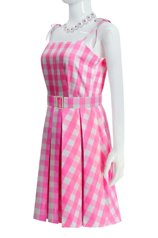 Barbie Movie Margot Pink Plaid Check Dress - Image 15