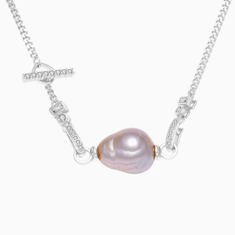 Baroque Freshwater Pearl Cubic Zirconia Smile Cuban Link Chain NeckLace - Image 2