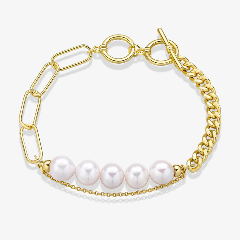 Baroque Freshwater Pearl Sterling Silver Paperclip Curb Link Chain Bracelet