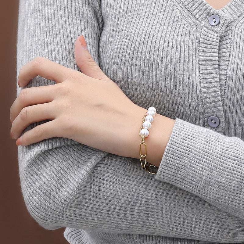 Baroque Freshwater Pearl Sterling Silver Paperclip Curb Link Chain Bracelet - Image 5