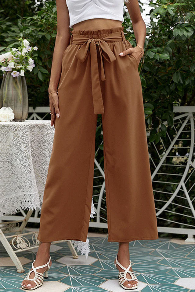 Basic Wide Leg Pants With Belt - Image 3