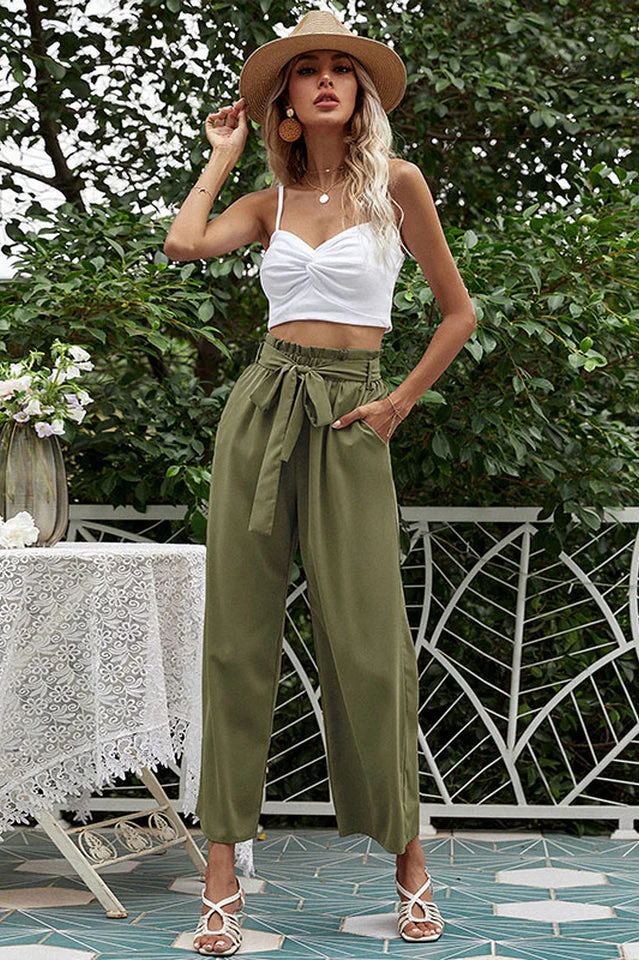 Basic Wide Leg Pants With Belt - Image 8