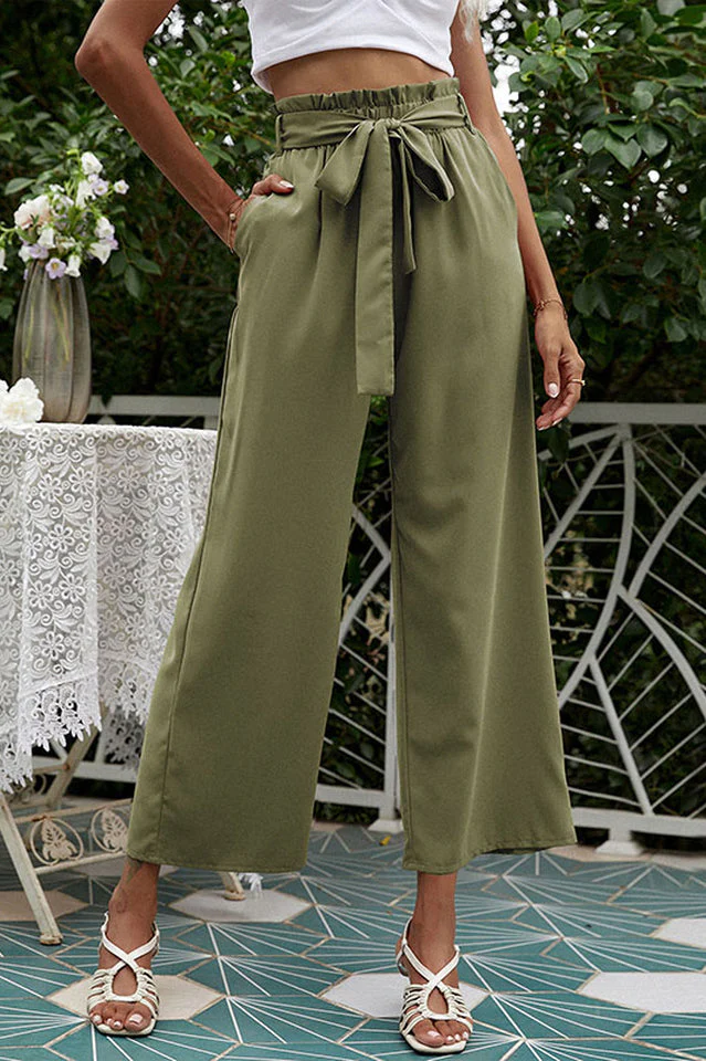 Basic Wide Leg Pants With Belt - Image 9