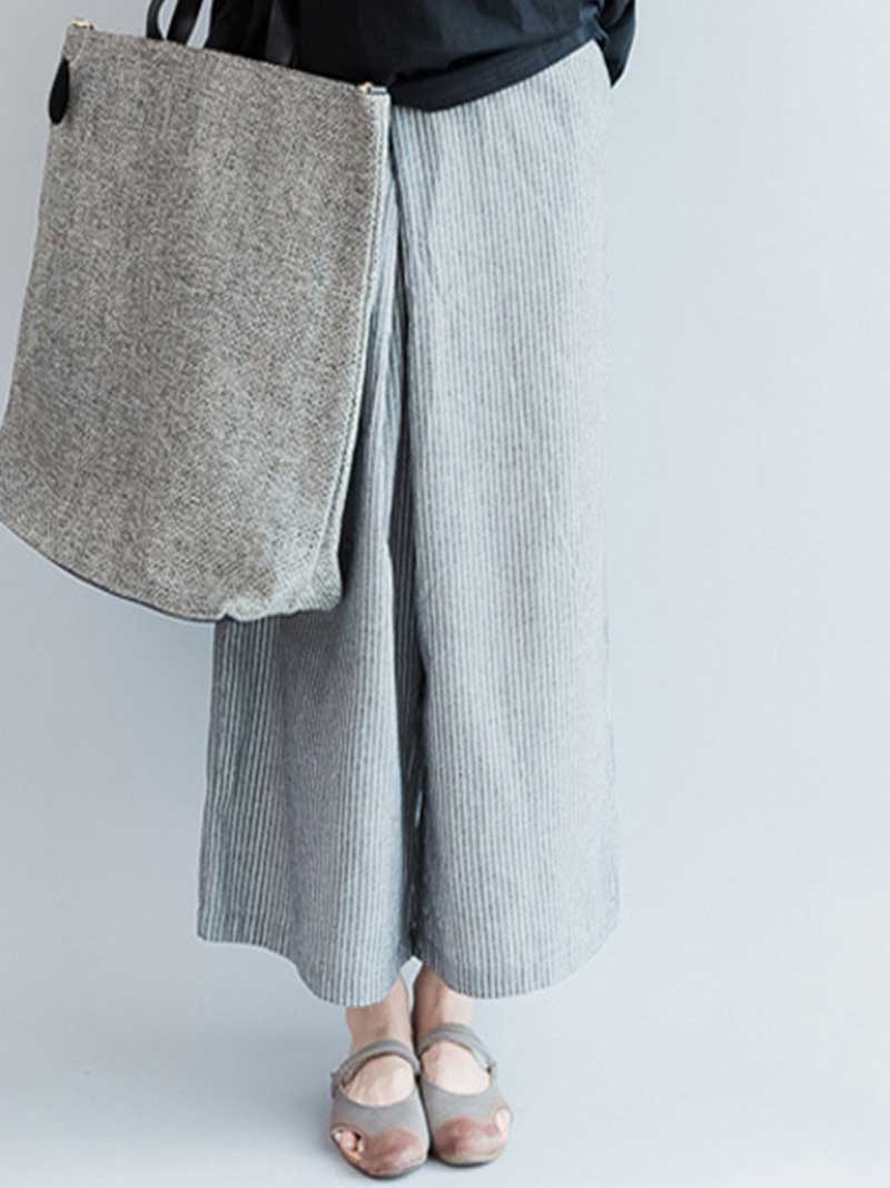 Be Patience Cotton Stripes Wide-Leg Trouser Nine-Point Pants - Image 2