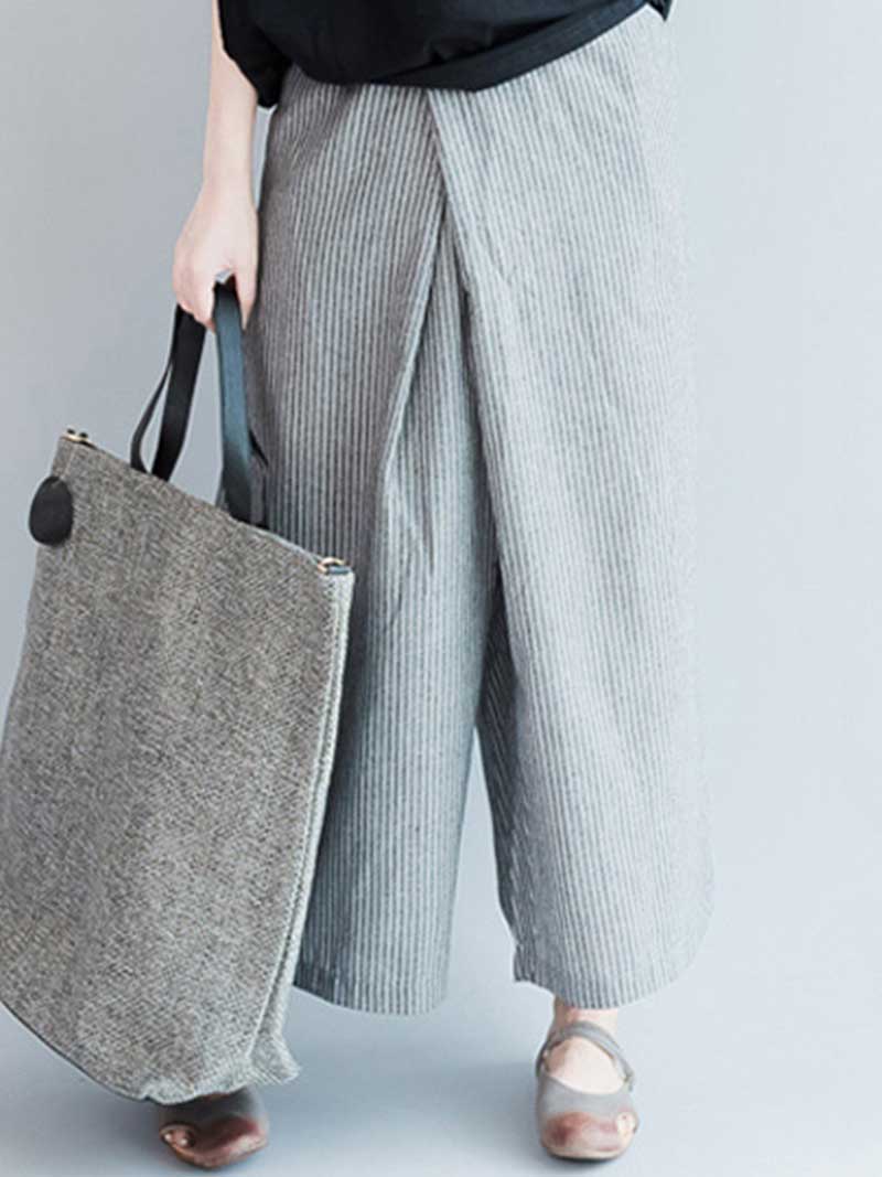 Be Patience Cotton Stripes Wide-Leg Trouser Nine-Point Pants - Image 4