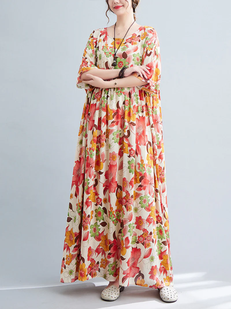 Beach Lunch Lounge Smocked Printed Flower Dress