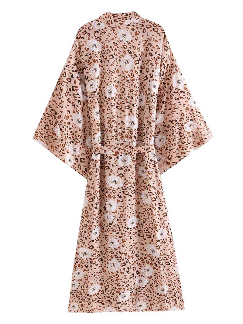 Beachwear Long Gown Leopard Print Leopard Color Cotton Gown Robe Kimono - Image 2