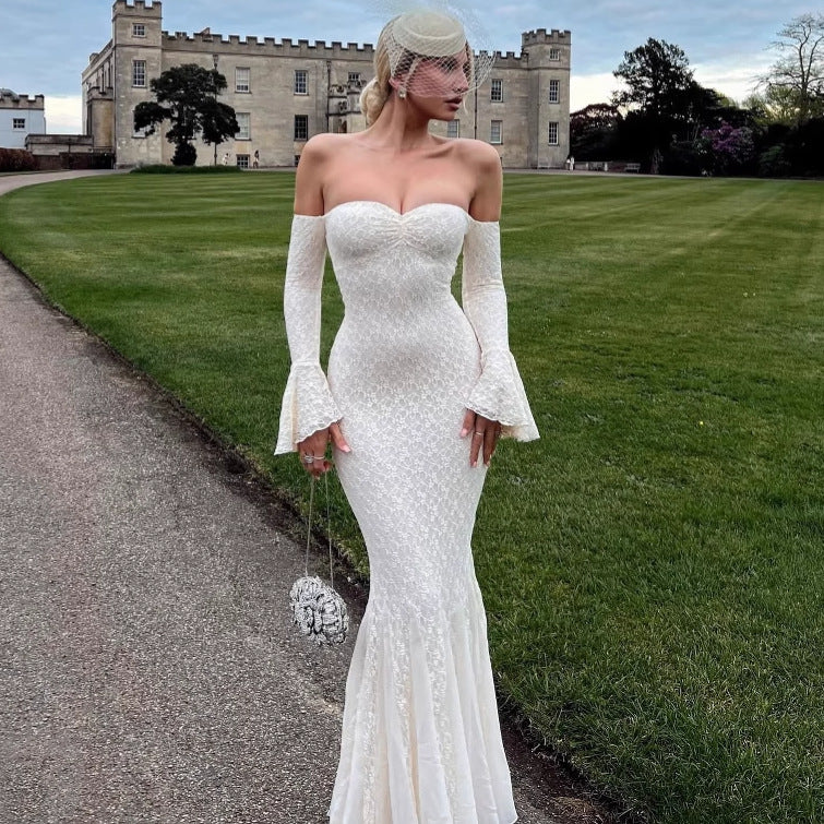 Bell Sleeve Strapless Lace Mermaid Dress - Image 2