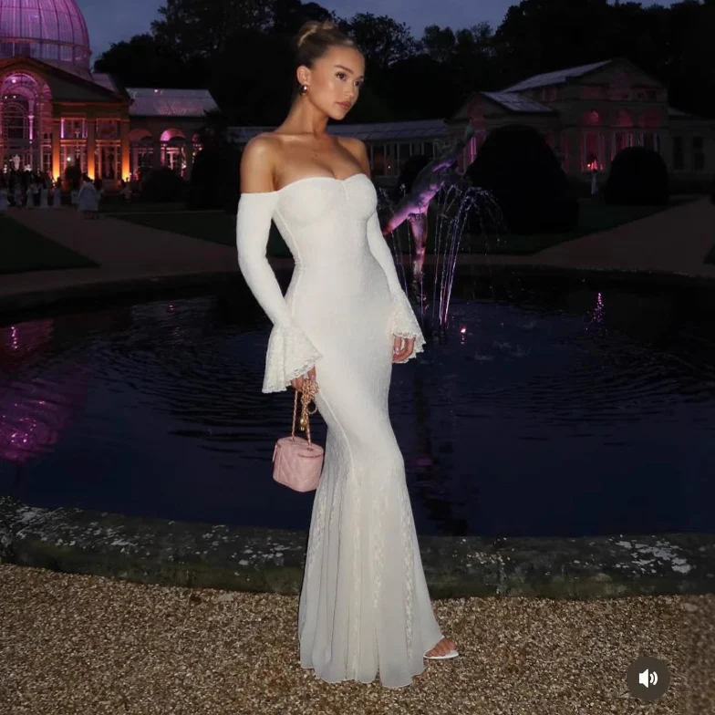 Bell Sleeve Strapless Lace Mermaid Dress - Image 4