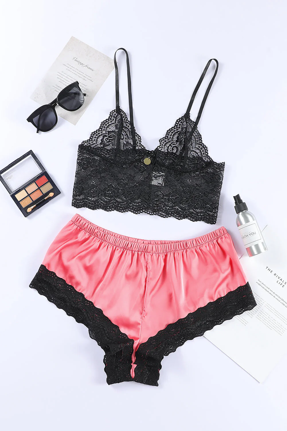 Black 2Pcs Lace Spaghetti Straps Lingerie Set - Image 7