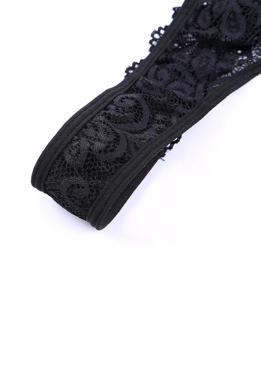 Black Color Block Lace Lingerie Set With Garter Belt - Image 5