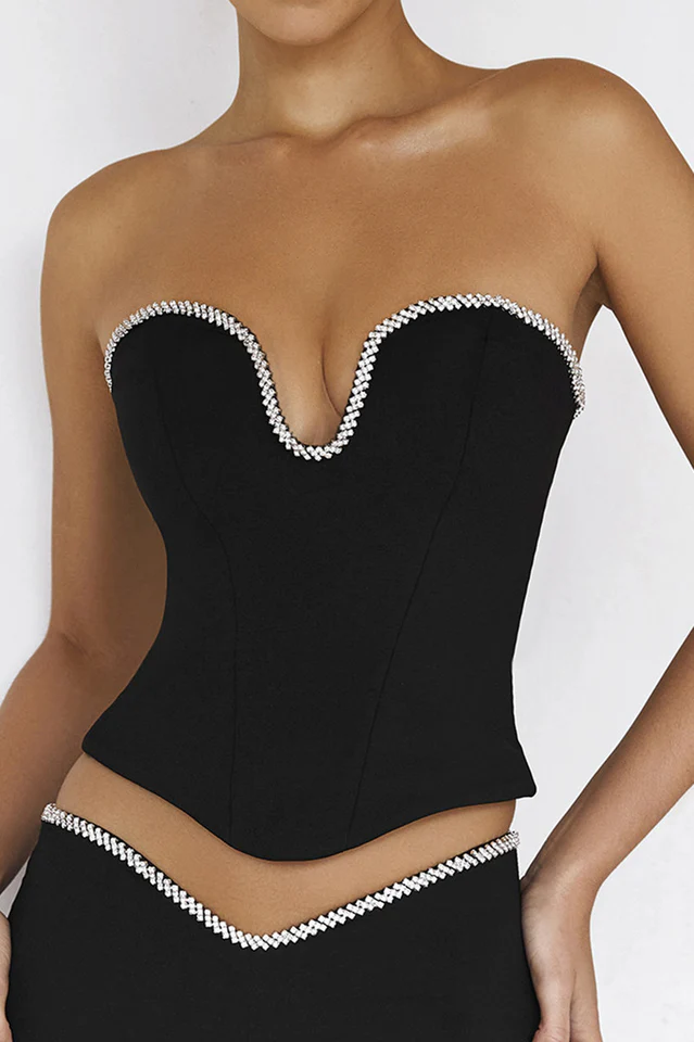 Black Crystal Trimmed Corset - Image 4