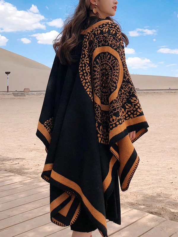 Black Ethnic Print Cloak Cardigan - Image 3