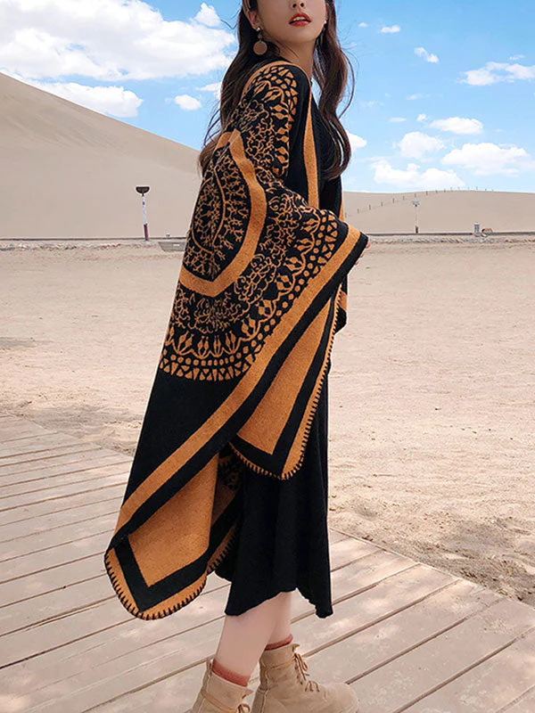 Black Ethnic Print Cloak Cardigan - Image 4