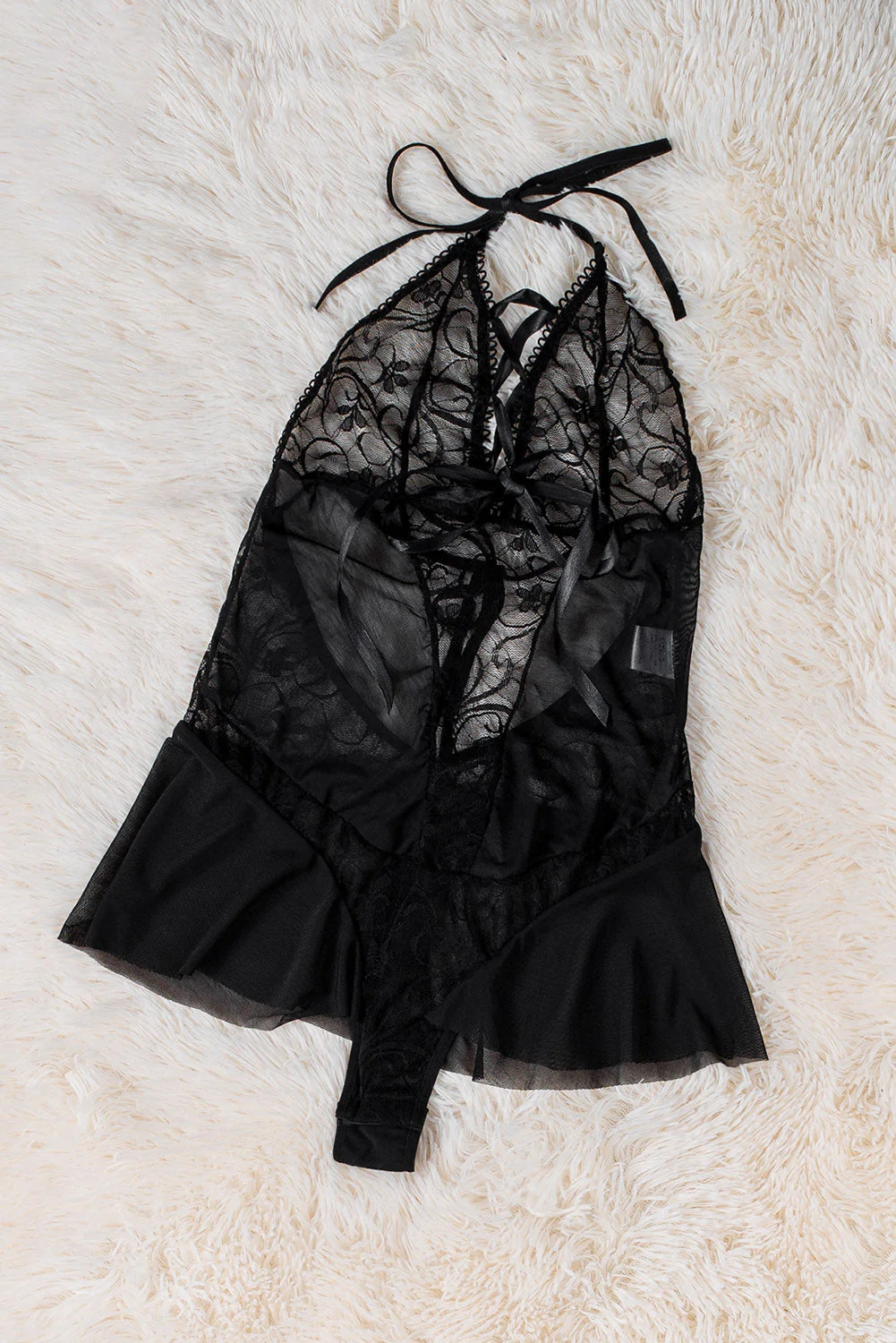 Black Lace Patchwork Halter Neck Backless Babydoll - Image 11