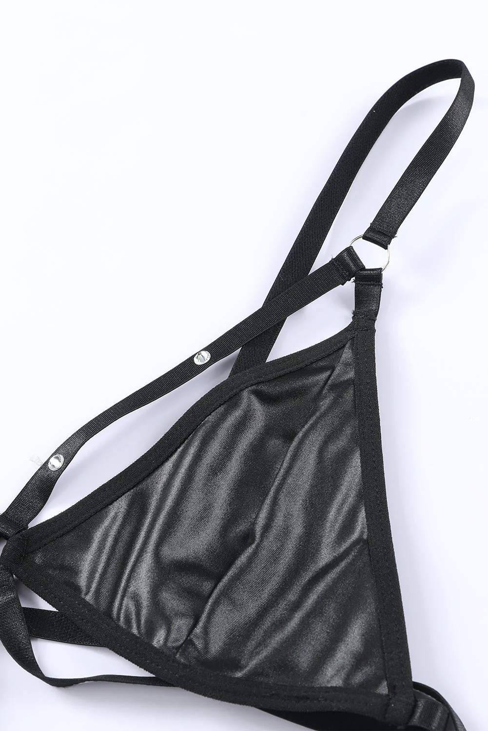 Black Leather Strappy Bra And Thong Lingerie Set - Image 9