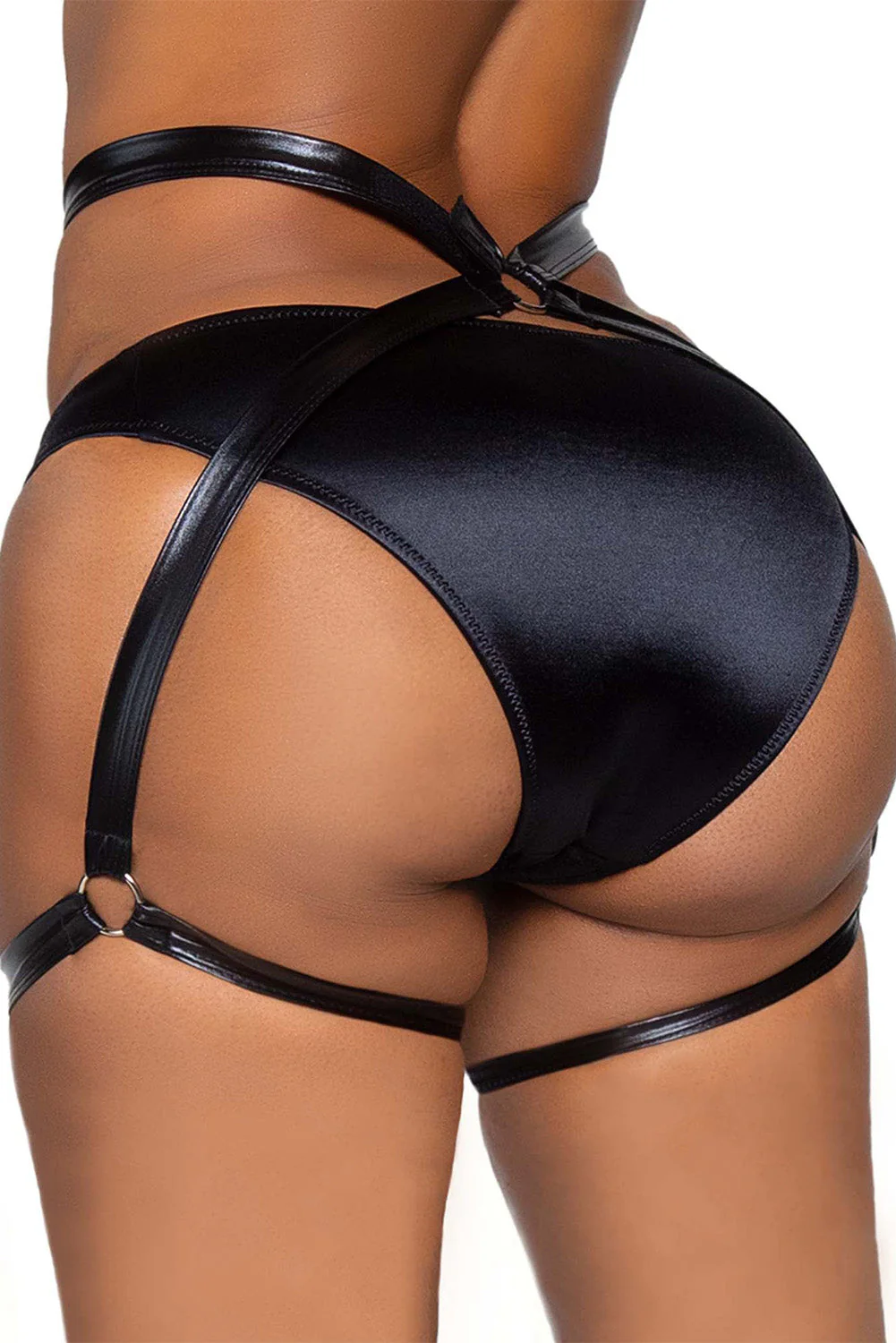 Black Leatherette Garter Belt with Pantie - Image 2