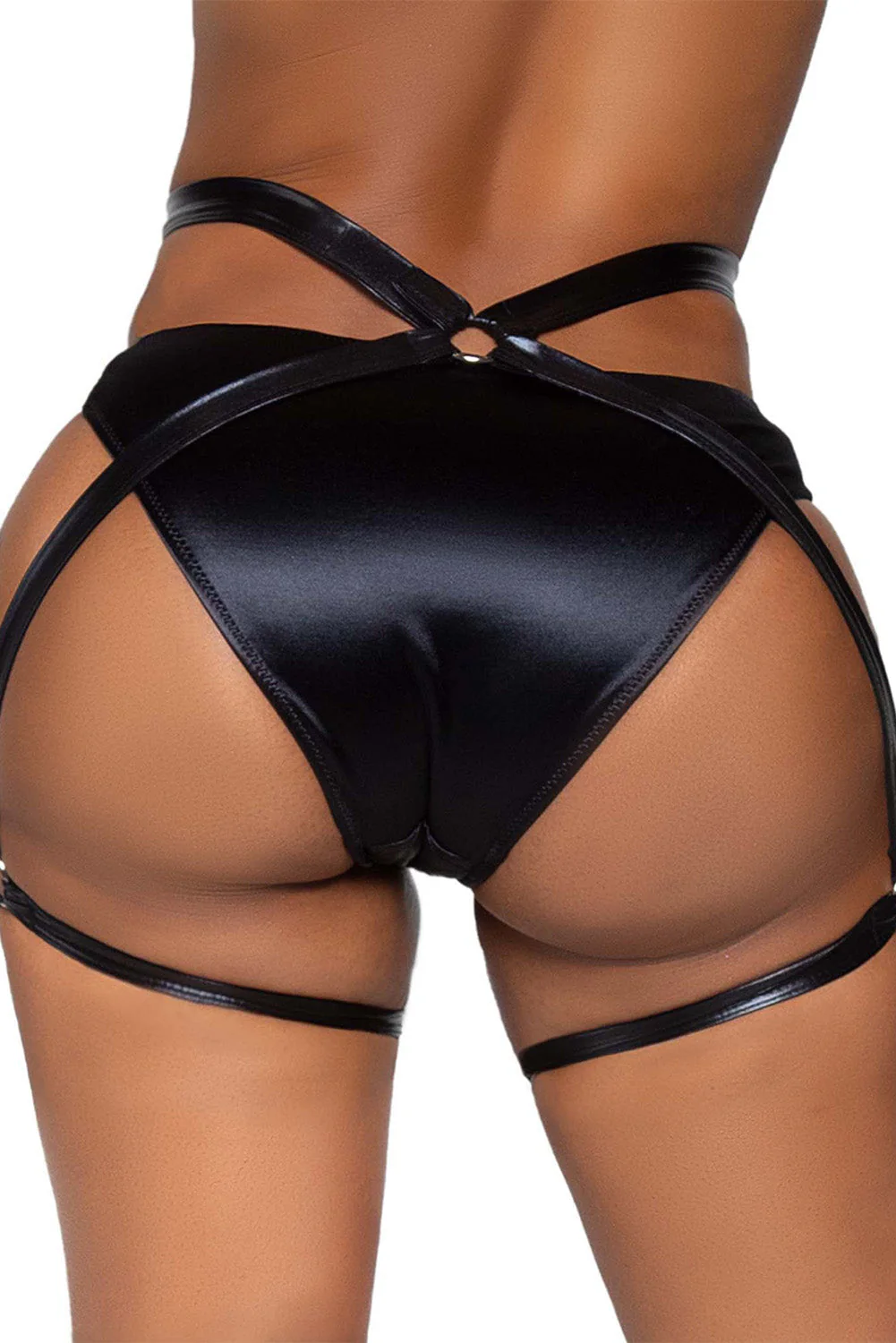 Black Leatherette Garter Belt with Pantie - Image 3