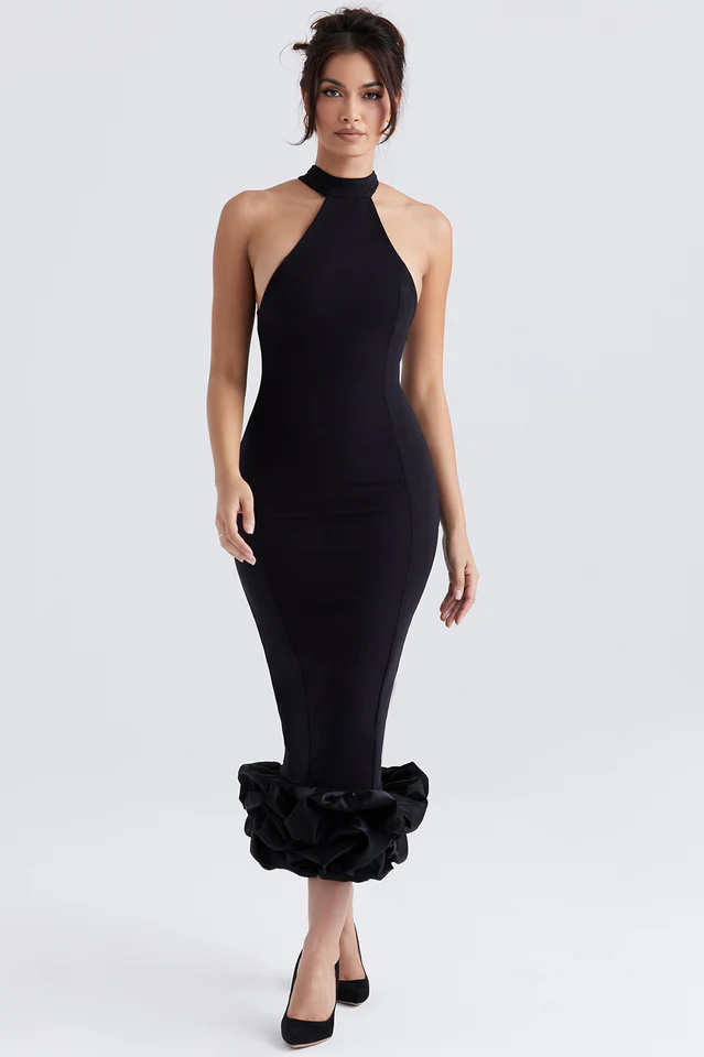 Black Peplum Midi Dress - Image 4