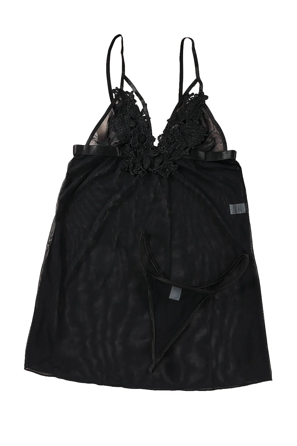 Black Sheer Lace Mesh Babydoll With Thong - Image 15