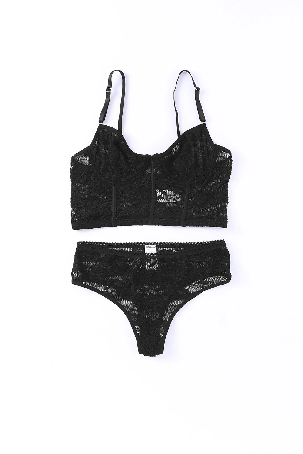 Black Soft Bone Lace Bustier Lingerie Set - Image 12