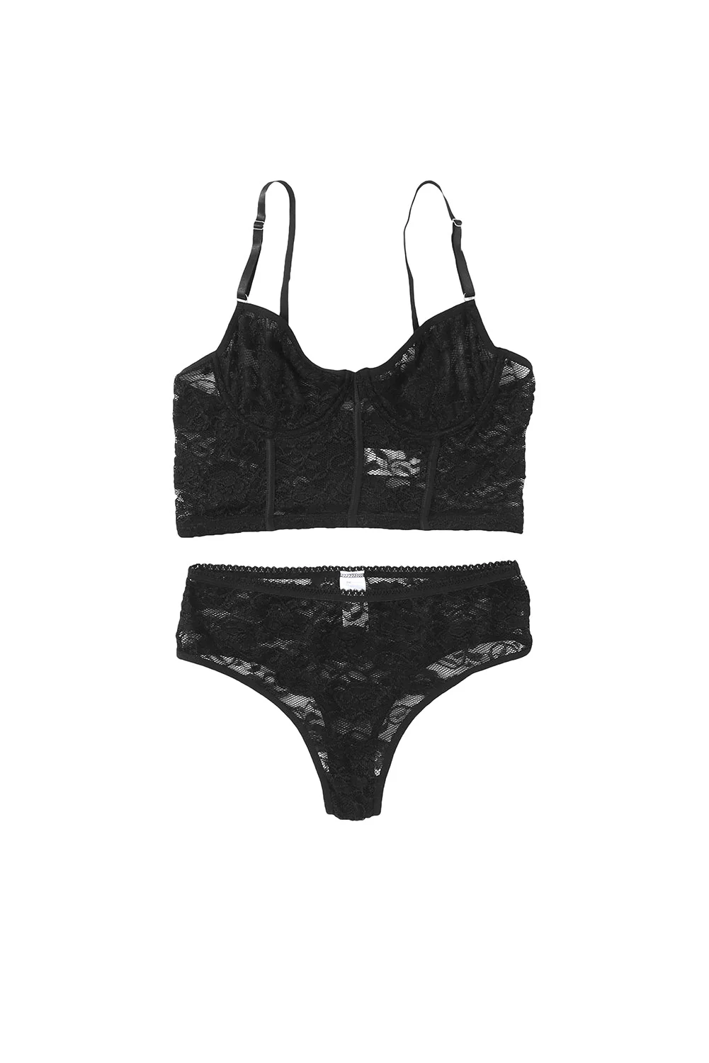 Black Soft Bone Lace Bustier Lingerie Set - Image 13