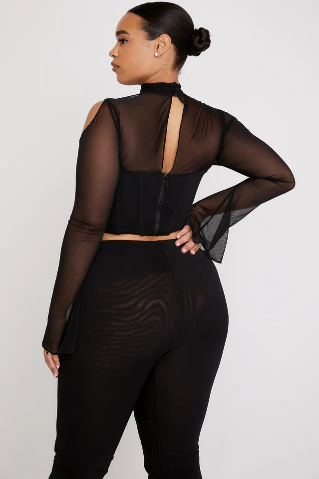 Black Turtleneck Herringbone Bra - Image 7