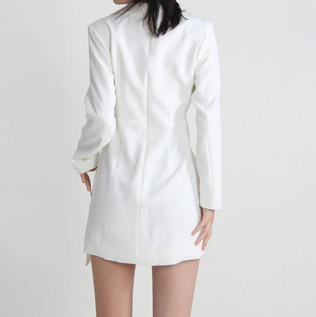 WHITE Blazer Dress with FLowER DETAIL - Image 2