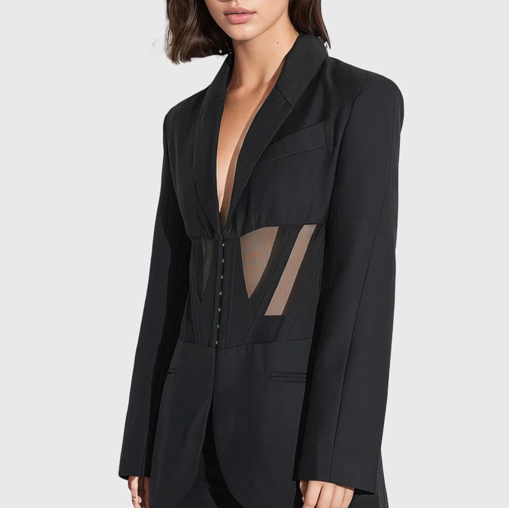 Black Blazer with Mesh Waist