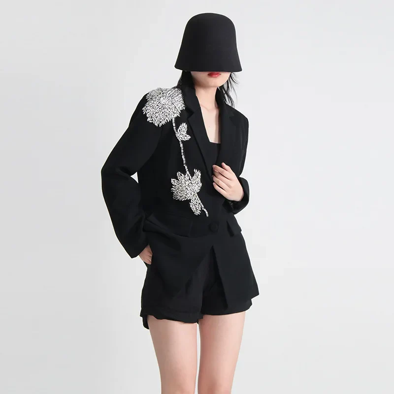 Black Blazer with RHINESTONE FLowER