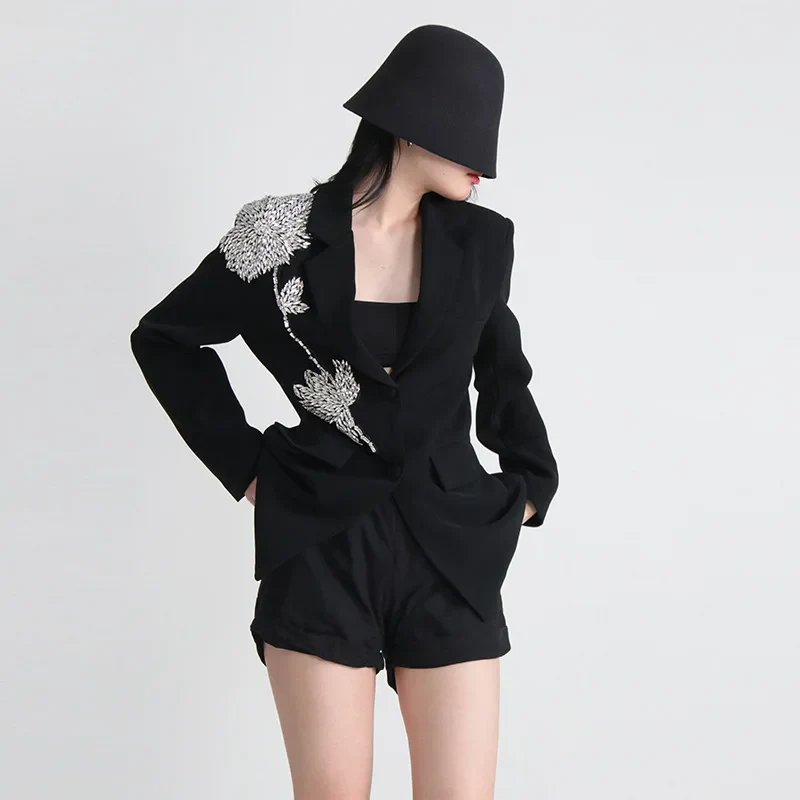 Black Blazer with RHINESTONE FLowER - Image 2