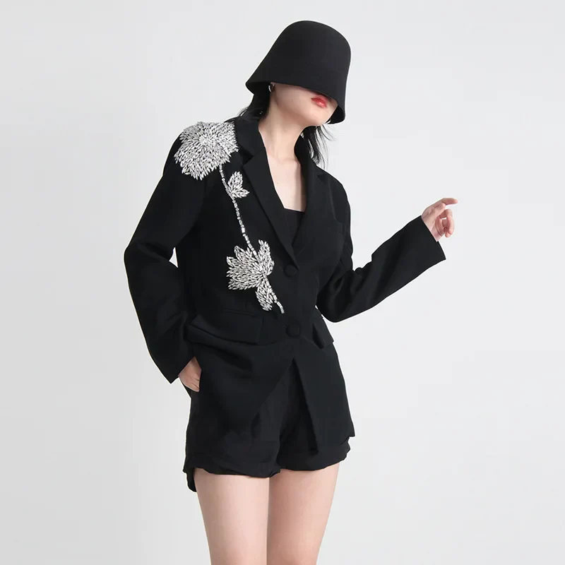 Black Blazer with RHINESTONE FLowER - Image 4