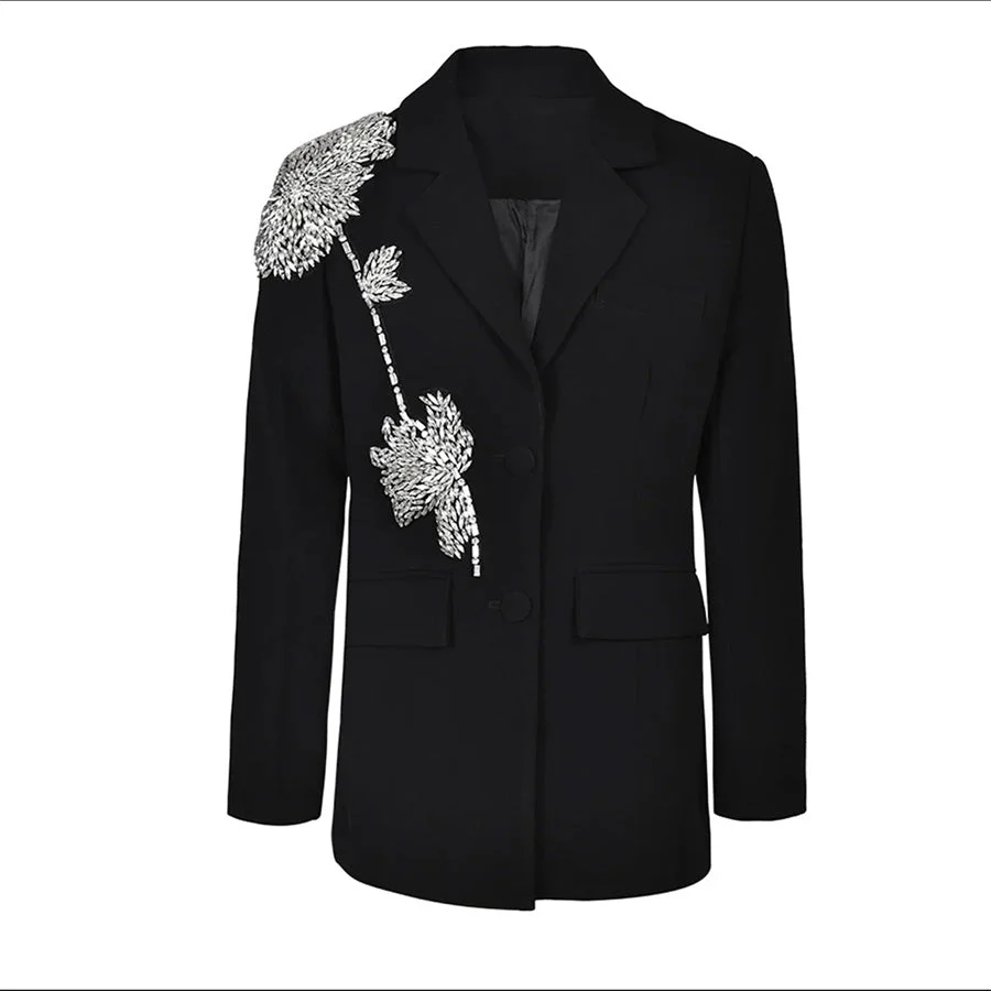 Black Blazer with RHINESTONE FLowER - Image 8