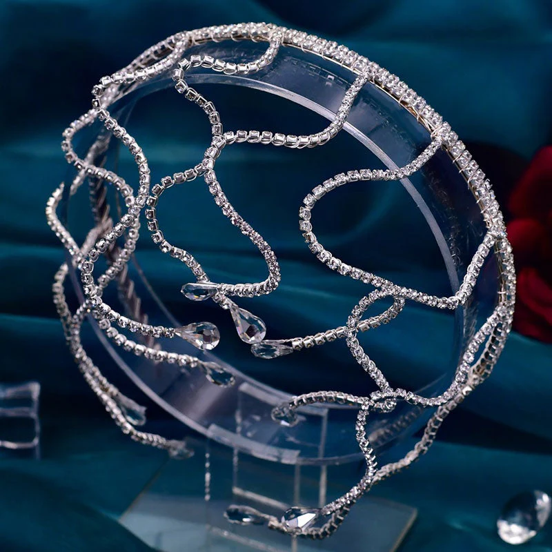 Blingy Teardrop Wave Detail Rhinestone Embellished Headband - Silver - Image 2