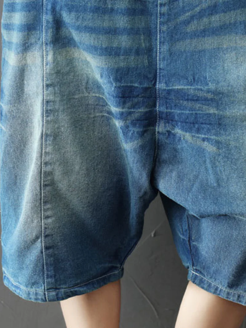 Bohemian Style Short Patch Denim Overalls - Image 2