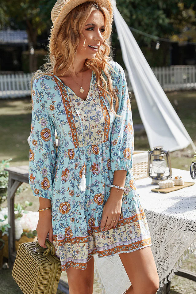 Bohemian Tassel Tie Tiered Dress - Image 4