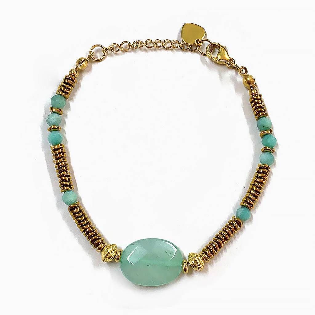 Boho 18K Gold Plated Oversized Amazonite Stackable Beaded Bracelet