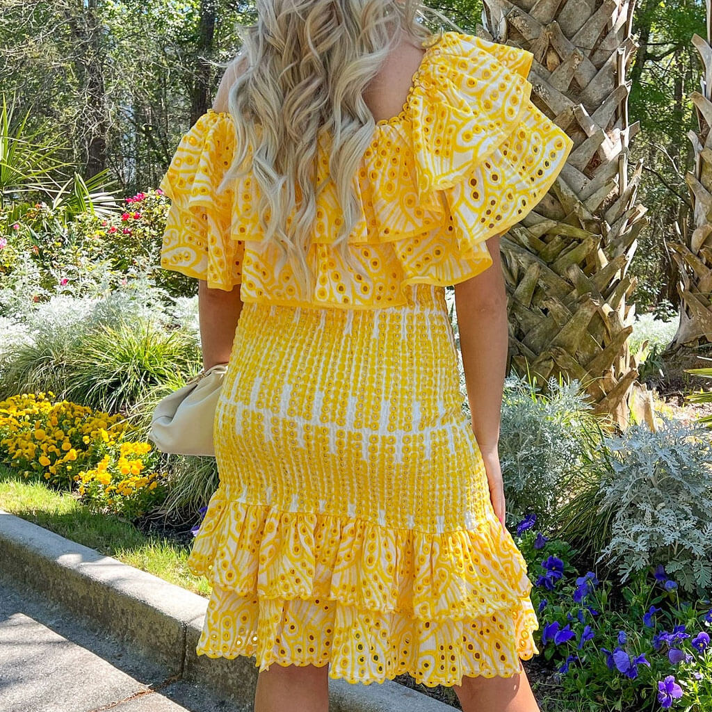 Boho Broderie Anglaise Shirred Detail Ruffled Mermaid Midi Skirt Matching Set - Image 5