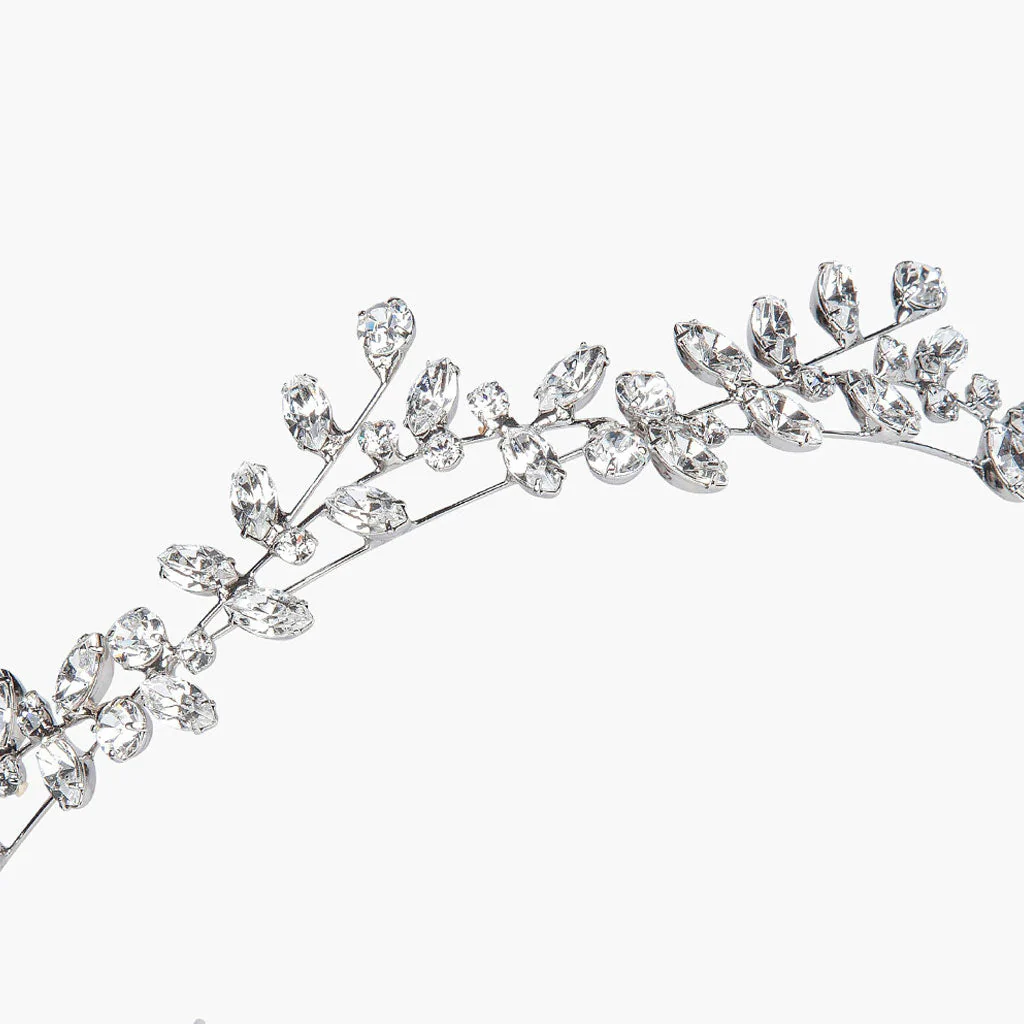 Boho Rhinestone Leaf Motif Embellished Headband - Silver - Image 3