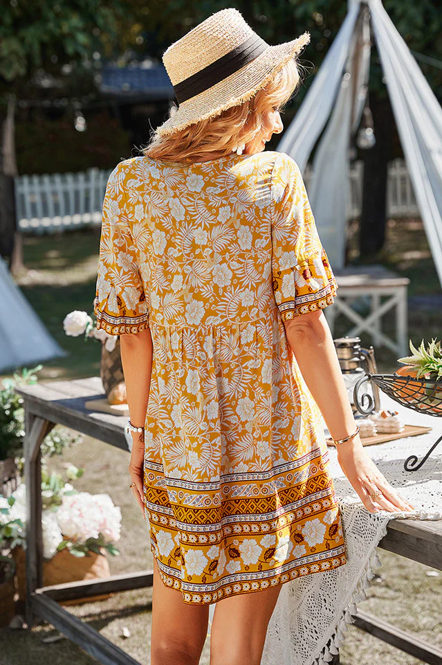Boho Short Sleeve Floral Mini Dress - Image 4