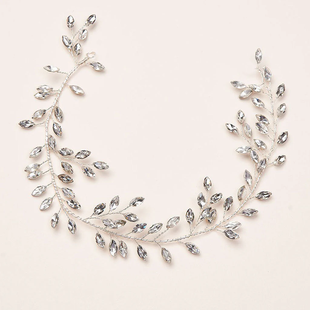 Boho Style Rhinestone Leaf Embellished Halo Headband - Silver - Image 3