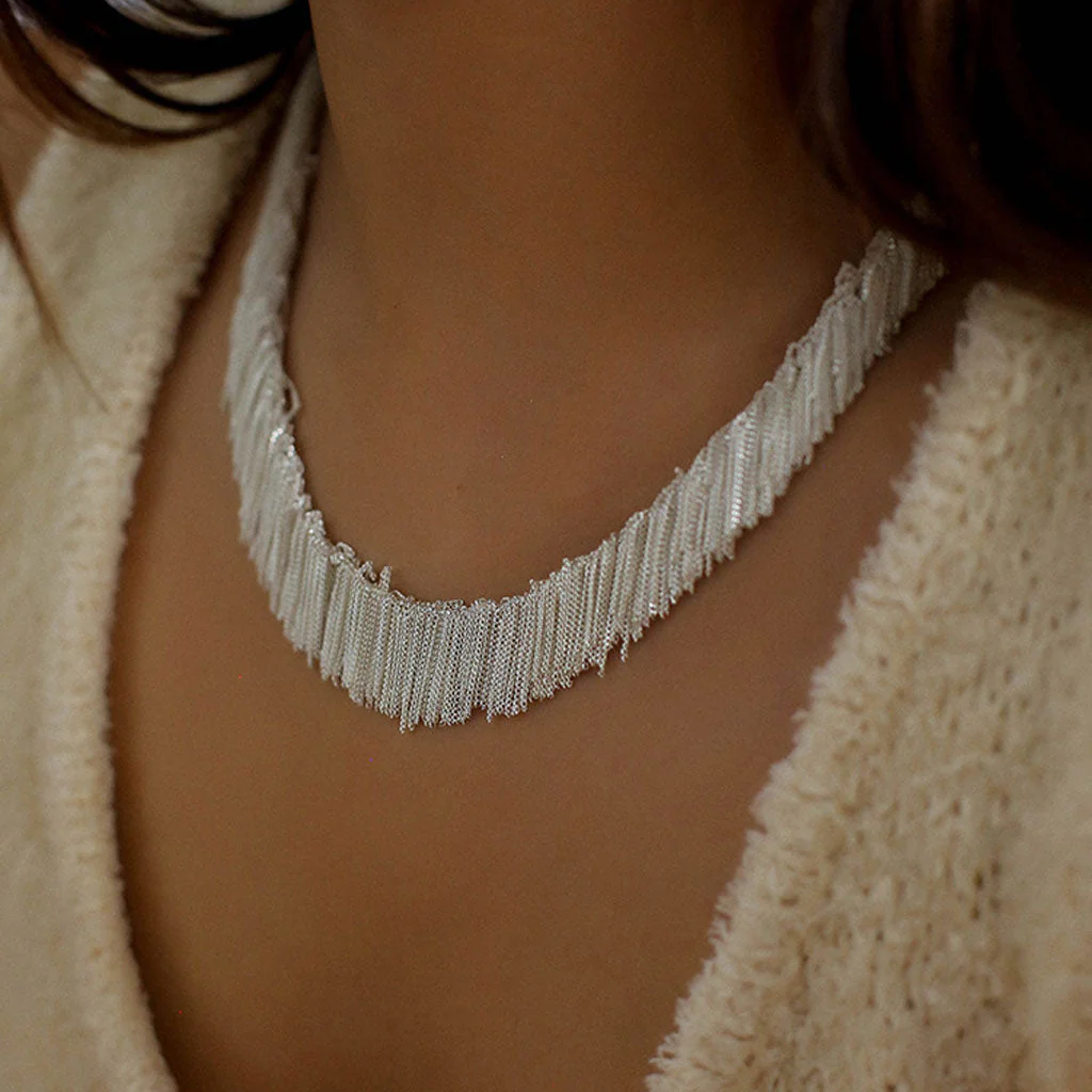 Bold 18K Gold Plated Sterling Silver Waterfall Tassel Choker NeckLace - Image 3