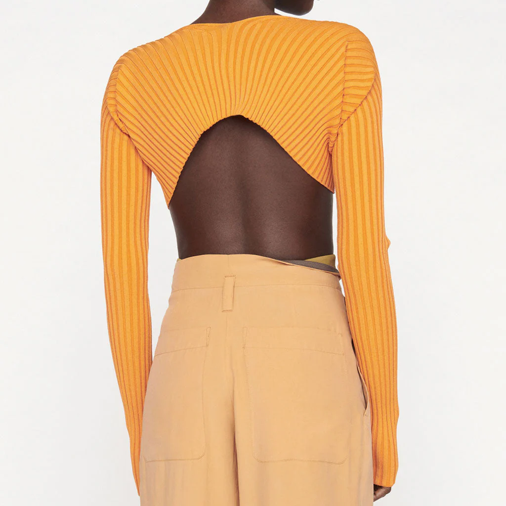 Bold Letter Chain Open Front Long Sleeve Ribbed Crop Cardigan - Orange - Image 3