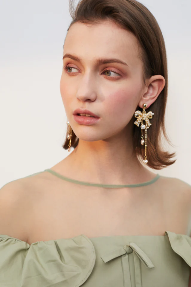 Bow Shape Drop Earrings - Image 2